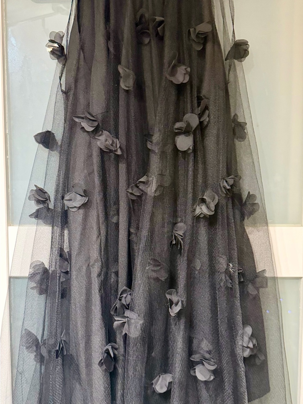 Elegant Black Mini Dress with 3D Floral Tulle